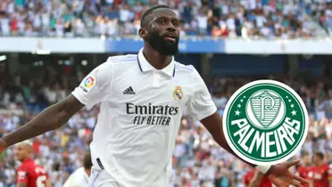 Rudiger e o escudo do Palmeiras