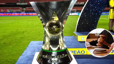 Taça do Campeonato Brasileiro exposta antes da comemoração do título da competição