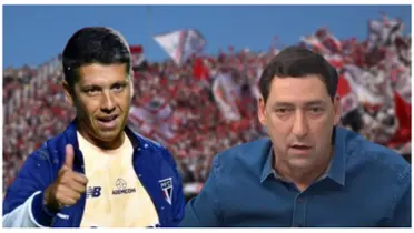 Thiago Carpini com a camisa do São Paulo e Paulo Vinícius Coelho