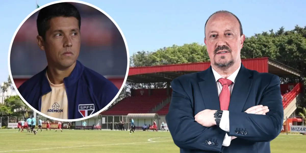 Thiago Carpini no São Paulo ao lado de Rafa Benítez