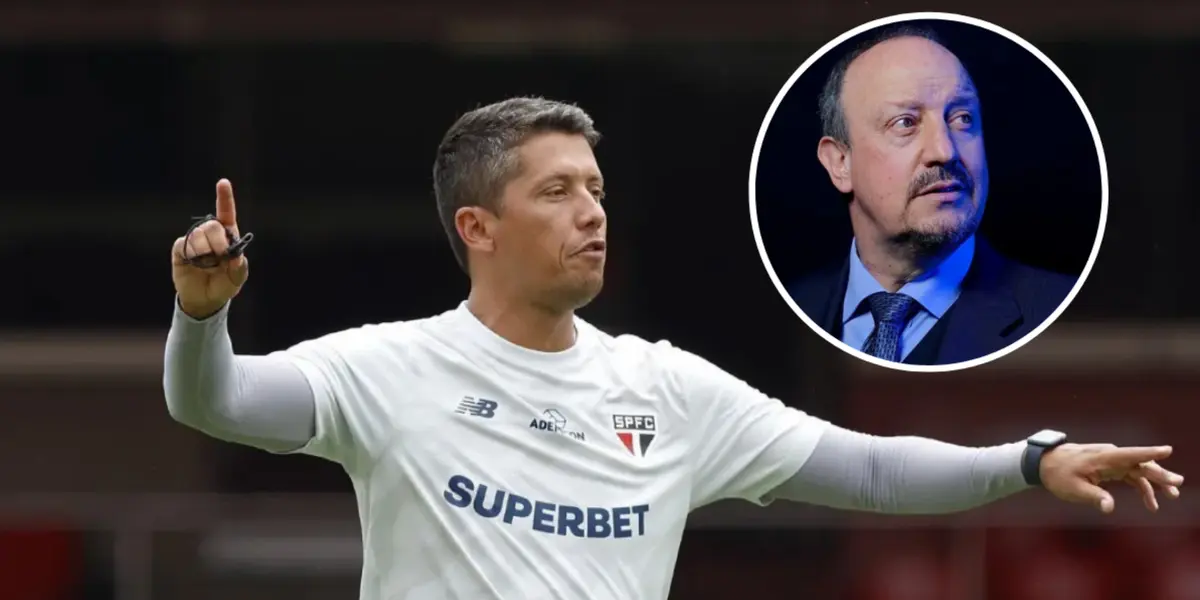 Thiago Carpini no São Paulo ao lado de Rafa Benítez na Europa