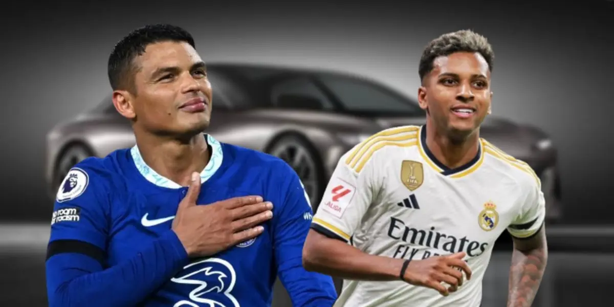 Thiago Silva com a camisa do Chelsea e Rodrygo com a camisa do Real Madrid
