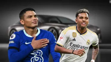Thiago Silva com a camisa do Chelsea e Rodrygo com a camisa do Real Madrid