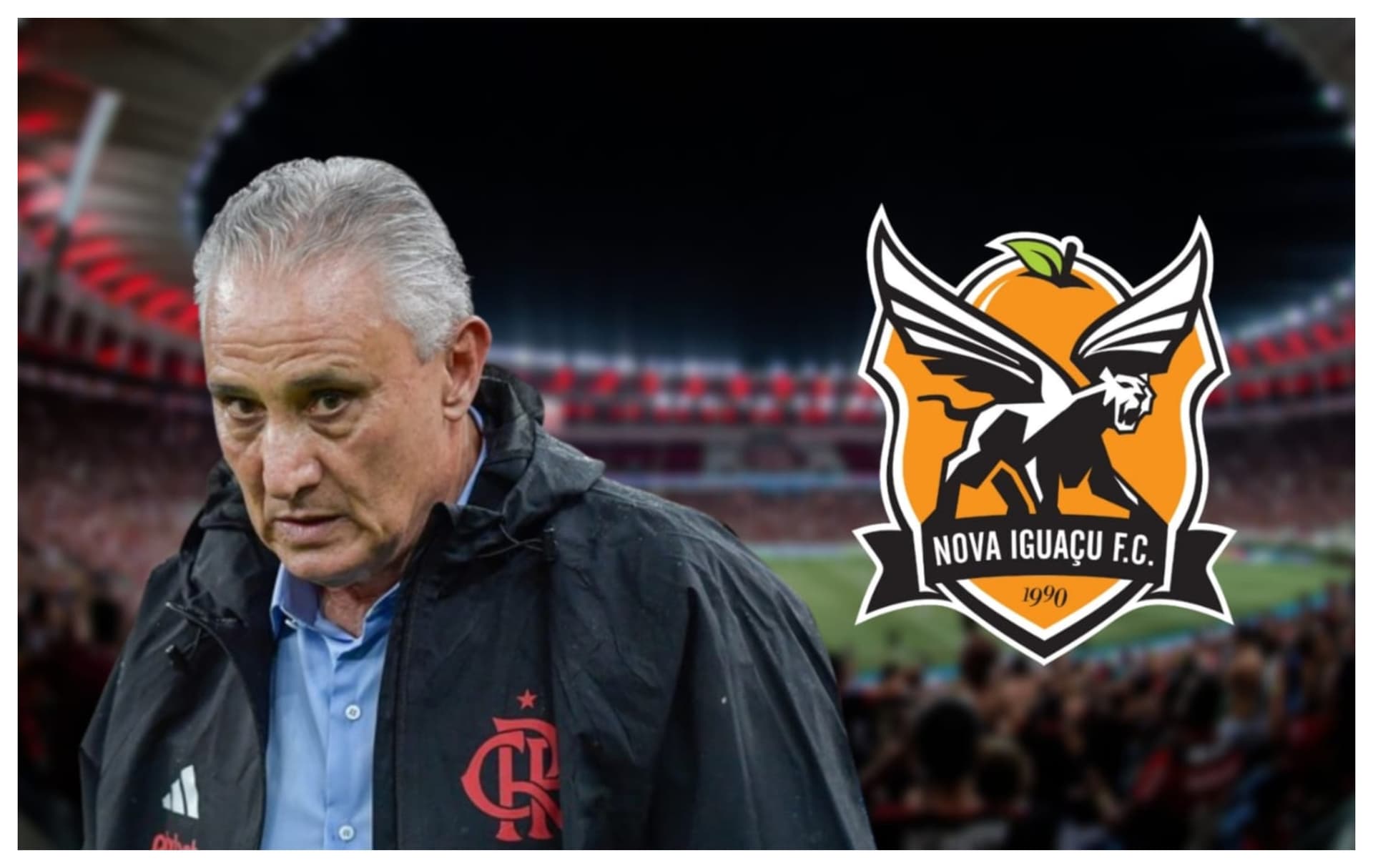 Tite com a blusa do Flamengo e o escudo do Nova Iguaçu