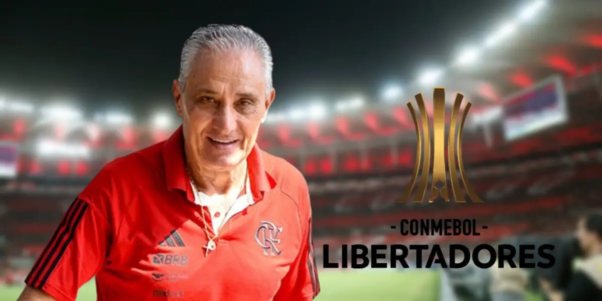 Tite com a camisa do Flamengo e do lado o logotipo da Libertadores