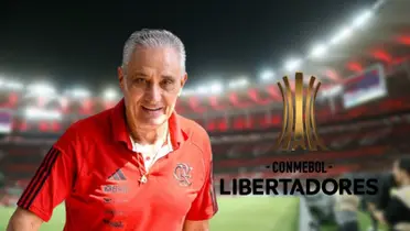 Tite com a camisa do Flamengo e do lado o logotipo da Libertadores