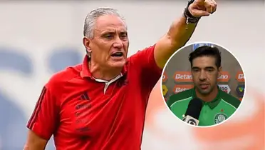 Tite e ao lado Abel Ferreira em uma entrevista