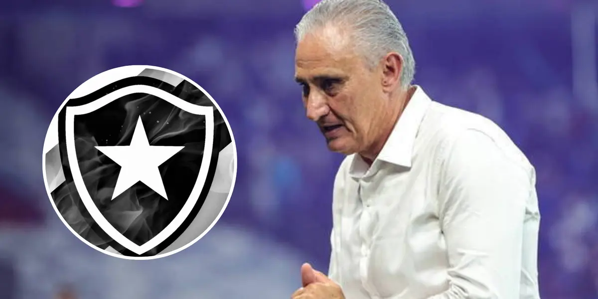 Tite e ao lado o escudo do Botafogo