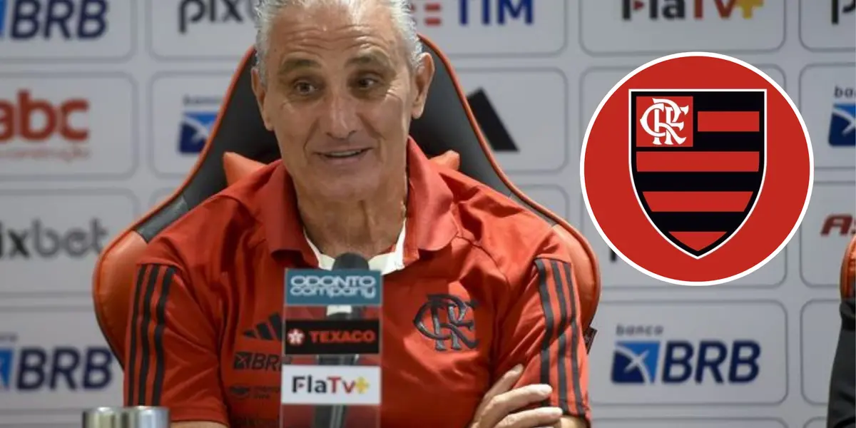 Tite e ao lado o escudo do Flamengo