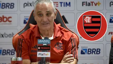 Tite e ao lado o escudo do Flamengo