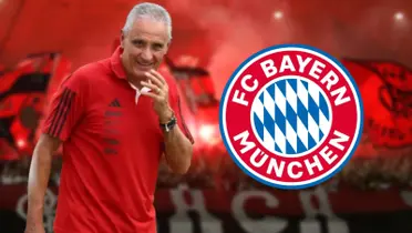 Tite feliz com a camisa do Flamengo e escudo do Bayern