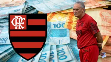 Tite no comando do Flamengo e dinheiro ao fundo