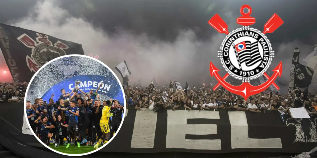 Torcida do Corinthians e elenco do Independiente del Valle durante a Copa Sul-Americana 2022
