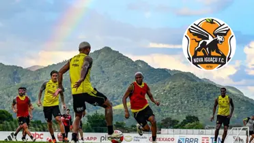 Treino do Flamengo e escudo do Nova Iguaçu