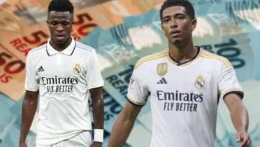 Vini e Bellingham com a camisa do Real Madrid