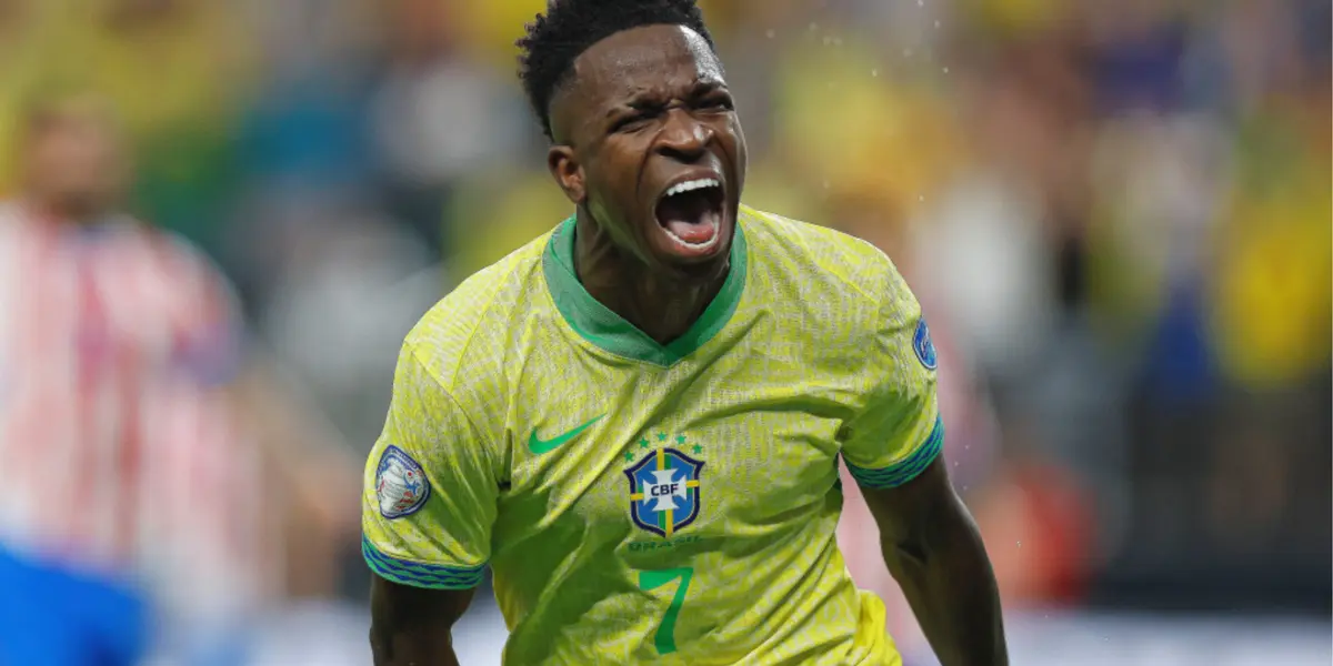 Vini Jr comemora gol da Seleção Brasileira