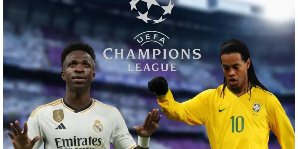 Vini JR comemorando e Ronaldinho Gaúcho com a camisa da Seleção Brasileira