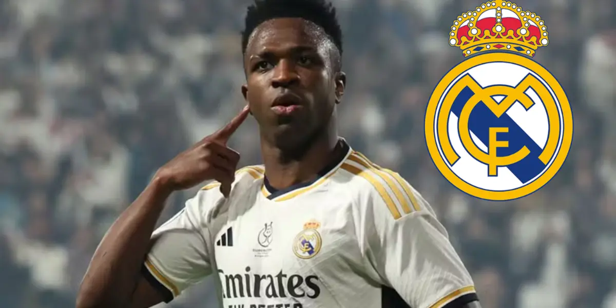 Vini Jr comemorando pelo Real Madrid