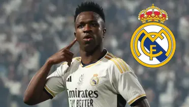 Vini Jr comemorando pelo Real Madrid