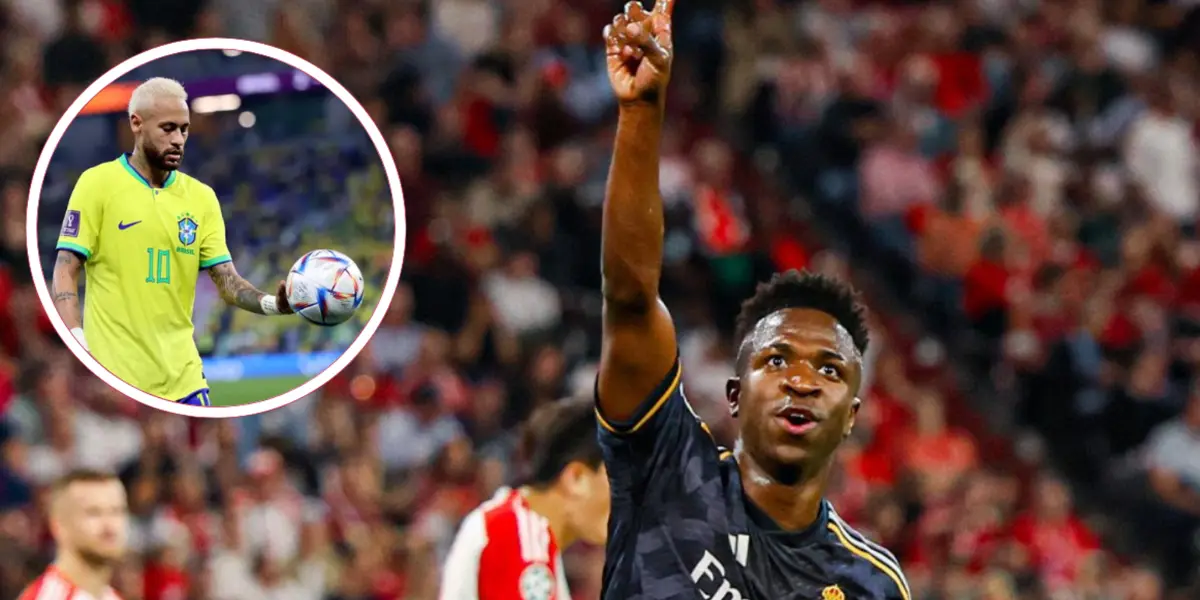 Vini Jr comemorando pelo Real Madrid e Neymar na Seleção Brasileira