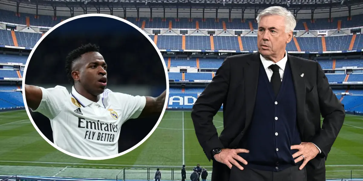 Vini Jr e Carlo Ancelotti pelo Real Madrid
