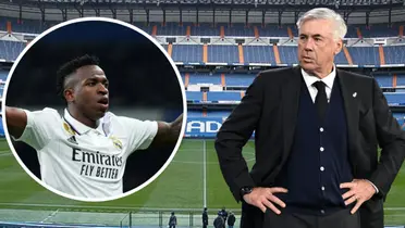 Vini Jr e Carlo Ancelotti pelo Real Madrid