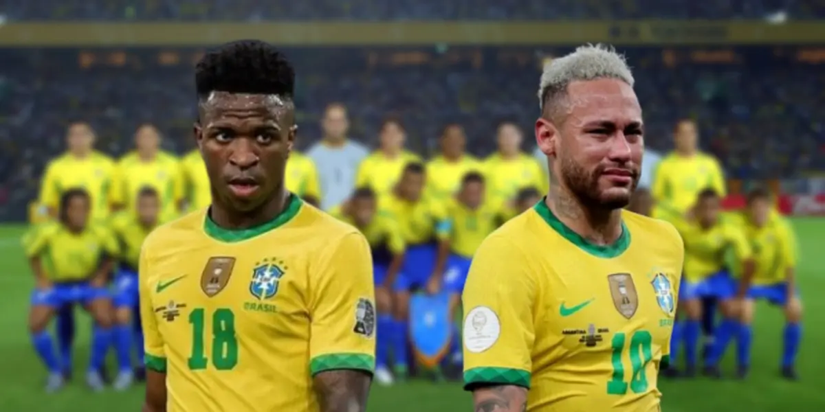 Vini Jr e Neymar com a camisa da Seleção Brasileira