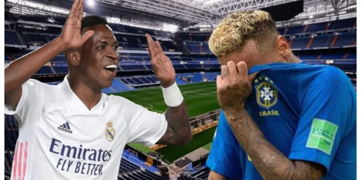 Vinicius Júnior com a camisa do Real Madrid e Neymar com a camisa da Seleção Brasileira