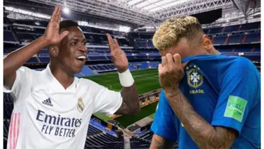 Vinicius Júnior com a camisa do Real Madrid e Neymar com a camisa da Seleção Brasileira