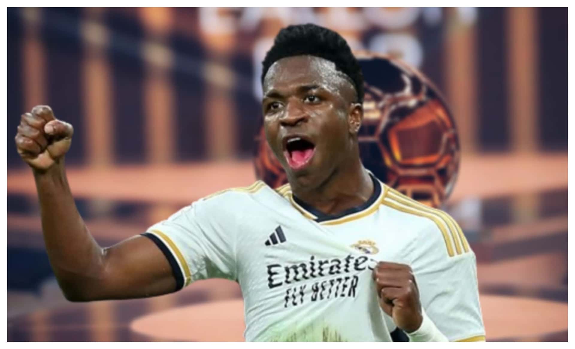 Vinicius Júnior feliz com a camisa do Real Madrid