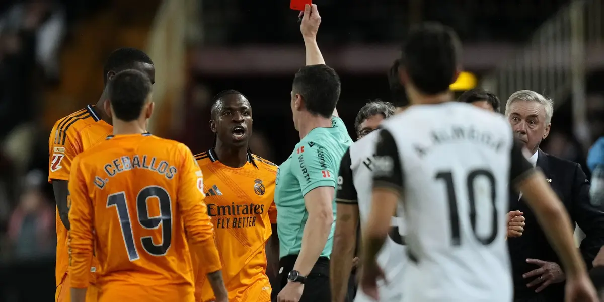 Vinicius Junior foi expulso na vitória do Real Madrid sobre o Valencia