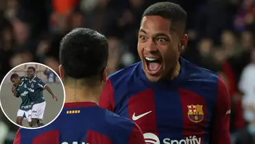 Vitor Roque comemora gol pelo Barcelona