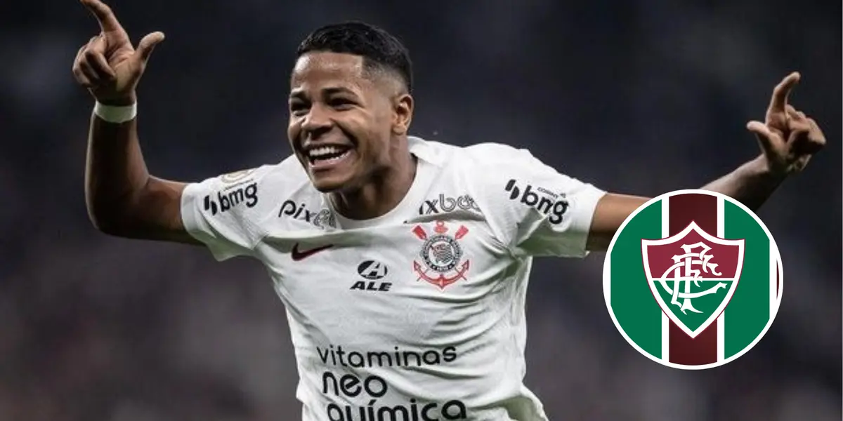 Wesley e ao lado o escudo do Fluminense