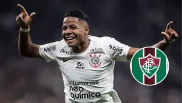 Wesley e ao lado o escudo do Fluminense