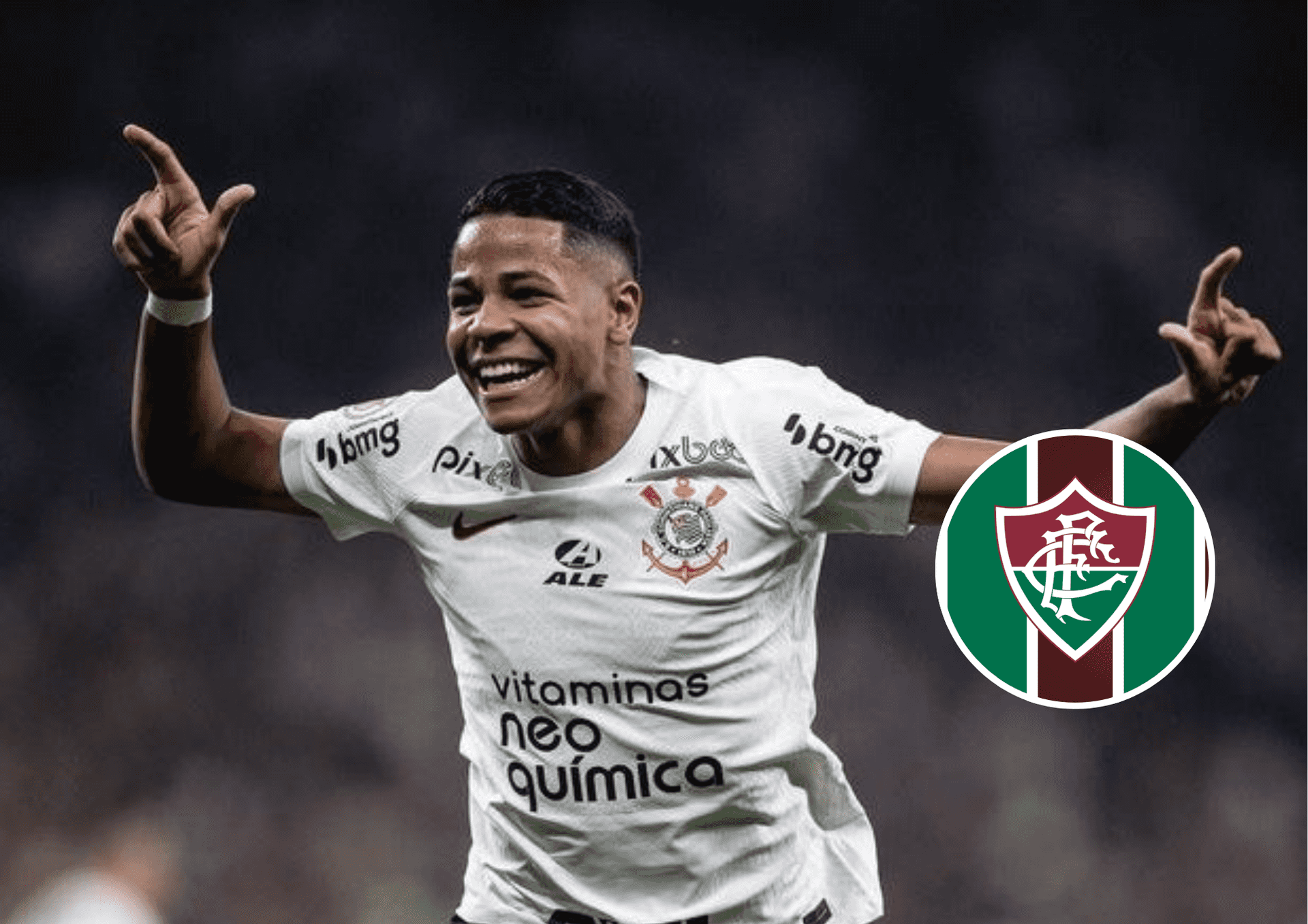 Wesley e ao lado o escudo do Fluminense