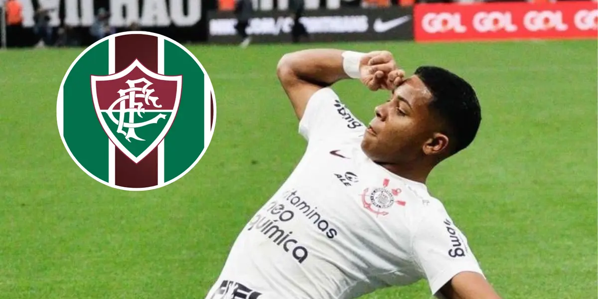 Wesley e ao lado o escudo do Fluminense