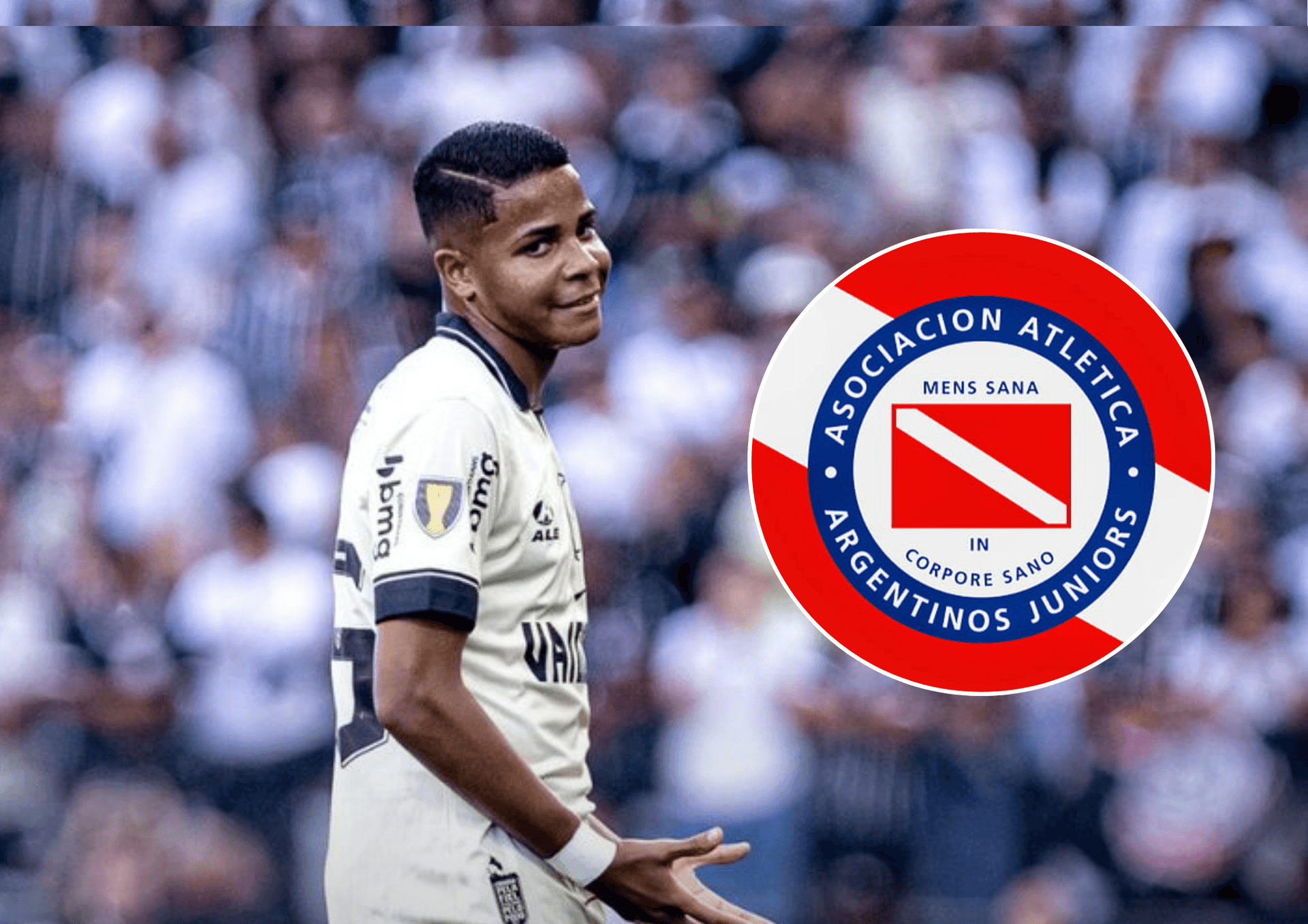 Wesley e o escudo do Argentinos Juniors ao lado