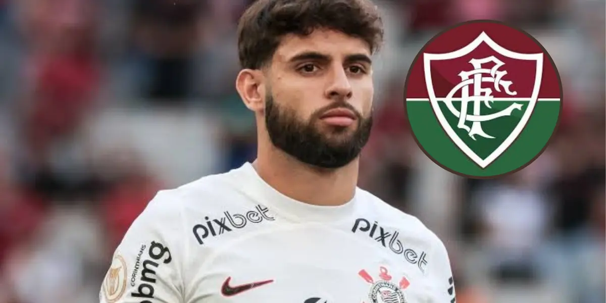 Yuri Alberto e ao lado o escudo do Fluminense