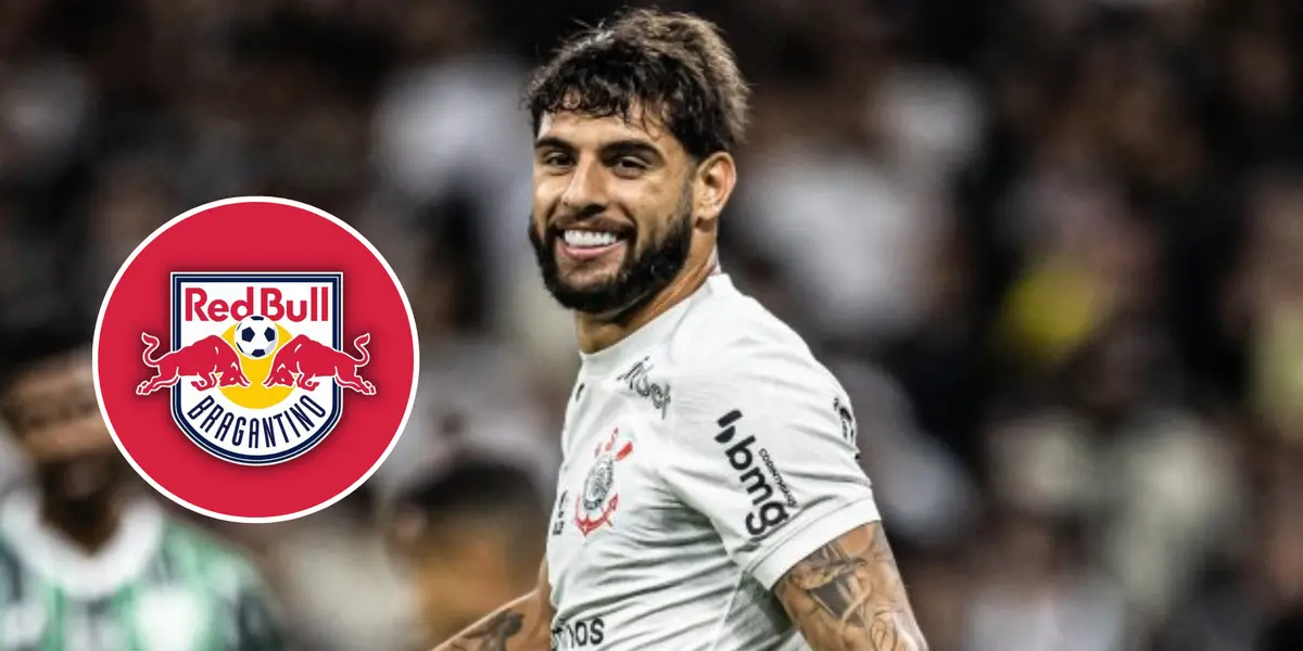 Yuri Alberto e o escudo do RB Bragantino ao lado