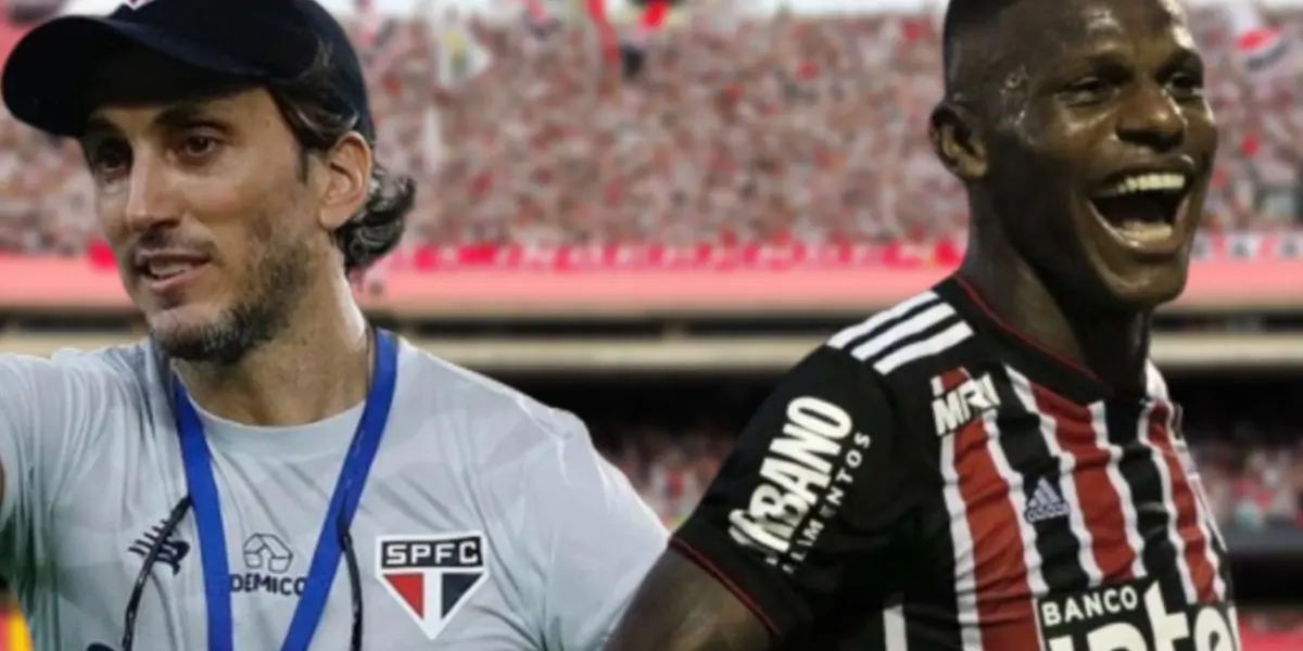 Zubeldia feliz com a camisa do São Paulo e Arboleda feliz com a camisa do São Paulo
