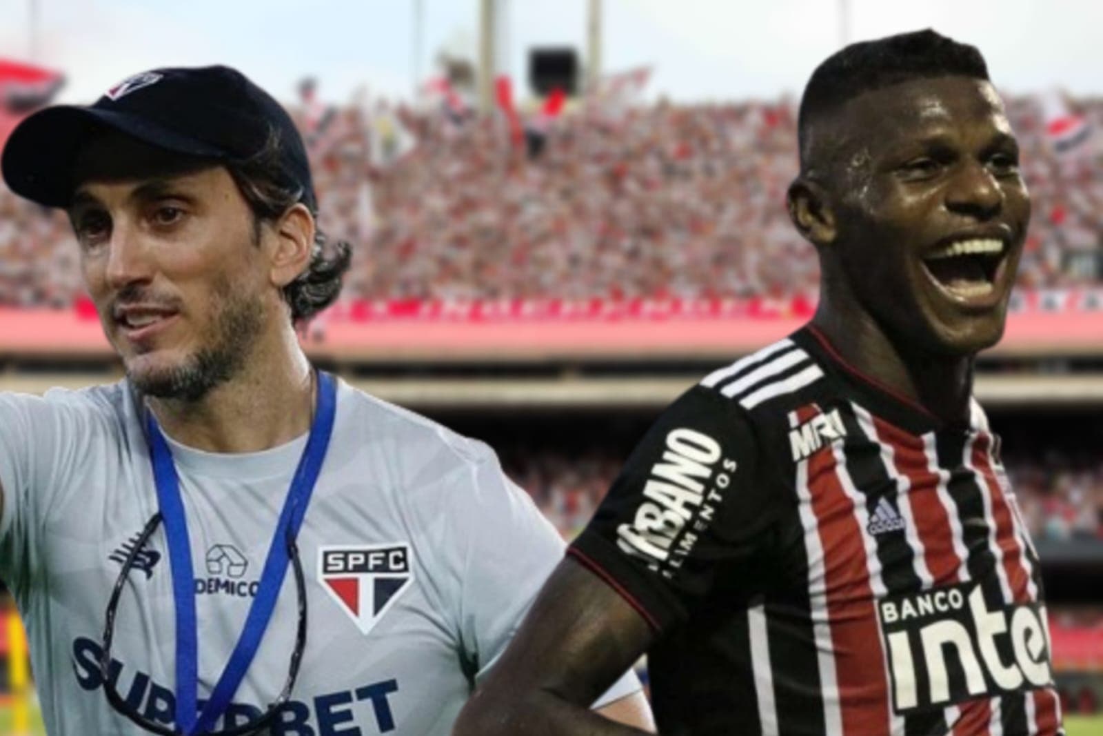 Zubeldia feliz com a camisa do São Paulo e Arboleda feliz com a camisa do São Paulo